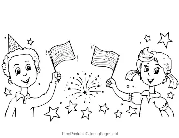 Patriotic Kids And Flags coloring page