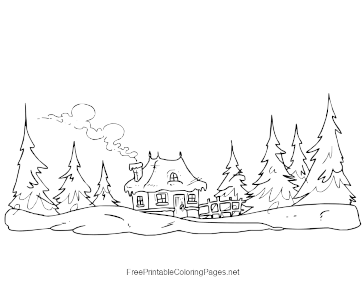 Winter Cabin coloring page